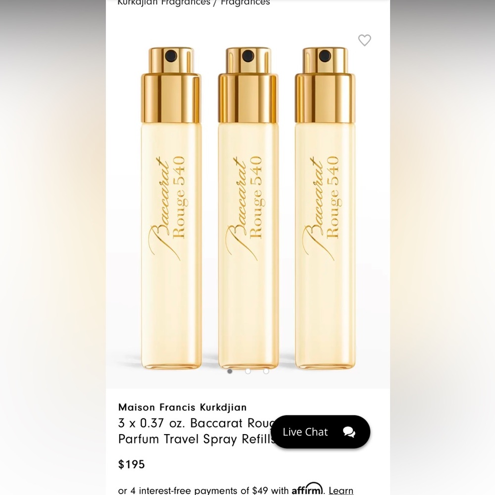 Madison Francis Kurkdjian trio of travel size .37 OZ perfumes in original box